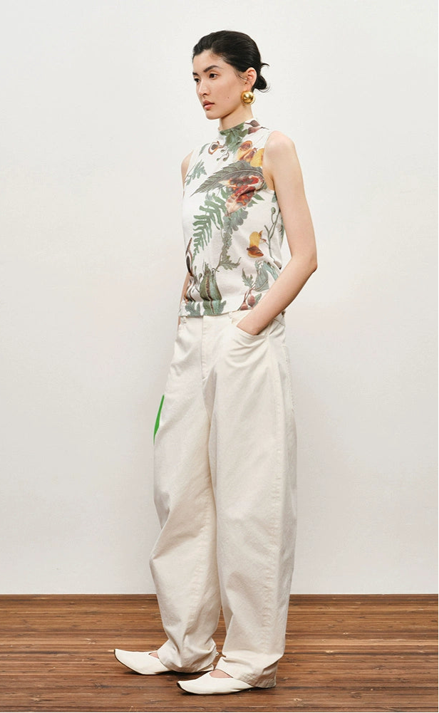 ZHUCHONGYUN  White Cotton Slacks Pockets Cocoon Pants-MIUNA.