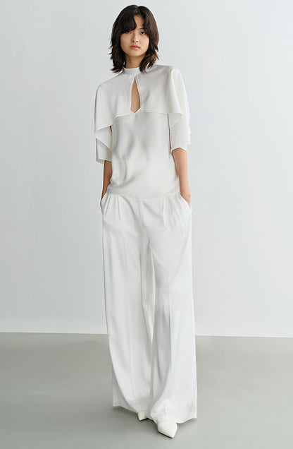 COMME MOI Lv Yan designer summer new women's small stand collar white cape top - DAISY.