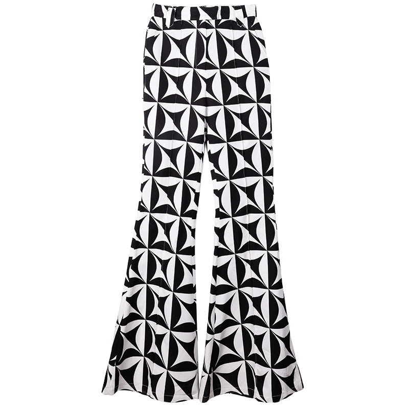 ANNAKIKI  silk star-print flared pants casual trousers-SHOUTO.