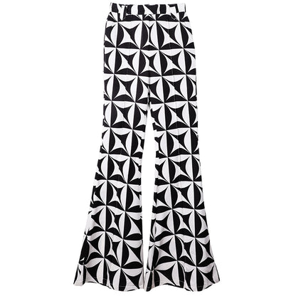 ANNAKIKI  silk star-print flared pants casual trousers-SHOUTO.