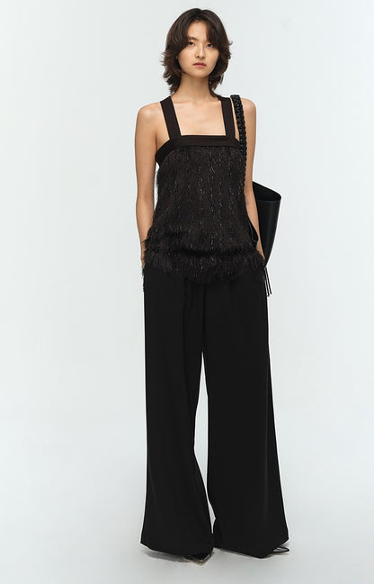 COMME MOI Lu Yan designer's new women's tassel fine shin straight camisole bandeau Top - LOVE.
