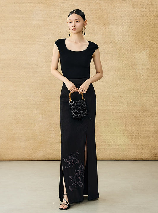 HECO summer high-waisted straight hip slit long skirt - KRISTOFF.