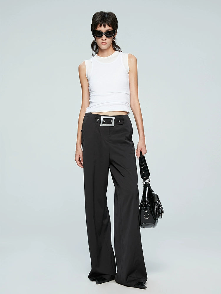 ANNAKIKI Niche Designer Japanese Button Interspersed Belt Wide-leg Pants-NEFA
