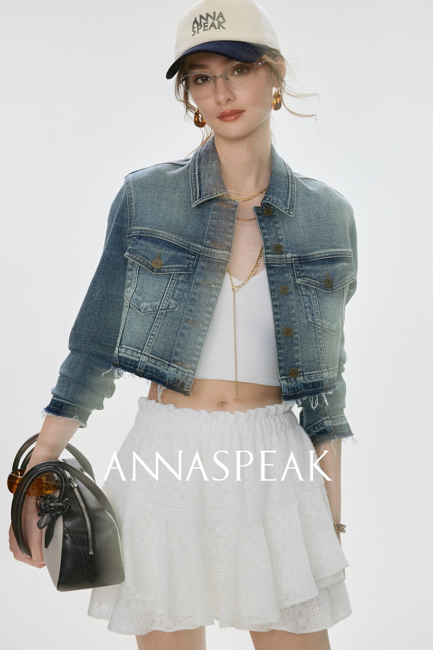 ANNASPEAK Denim  Wash Short Small Long  Denim Jacket-AYO.