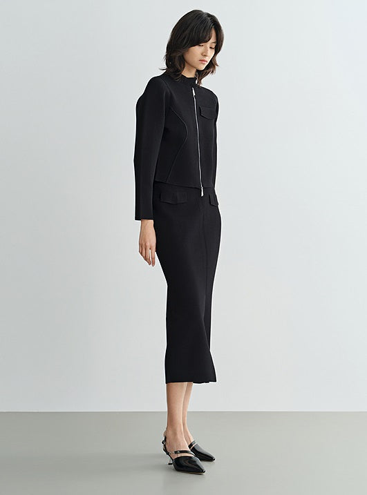 COMME MOI Lu Yan designer's new women's black knitted skirt with a center slit - ACCEES.