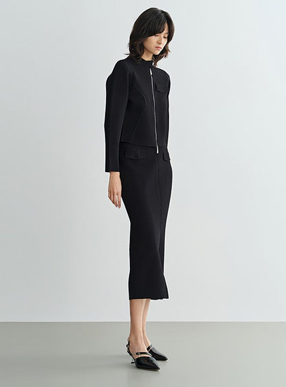 COMME MOI Lu Yan designer's new women's black knitted skirt with a center slit - ACCEES.