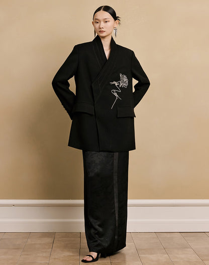 HECO Acetate Woven Embroidery V-Neck Blazer Women's Spring- LET.