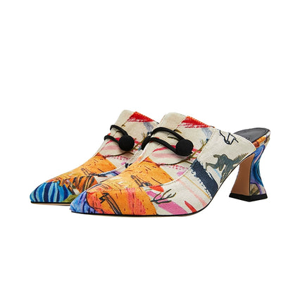 B-FEI elegant mules slippers fashion printed mid-heel and thick heel-JART.