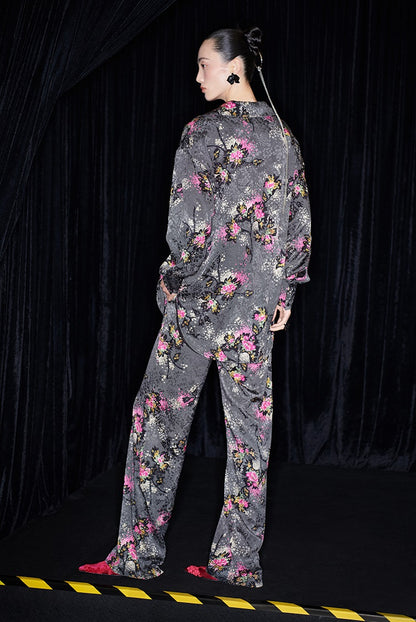 M essential Mackay designer cherry blossom print beads scissor neck loose top - NOCTAINE.