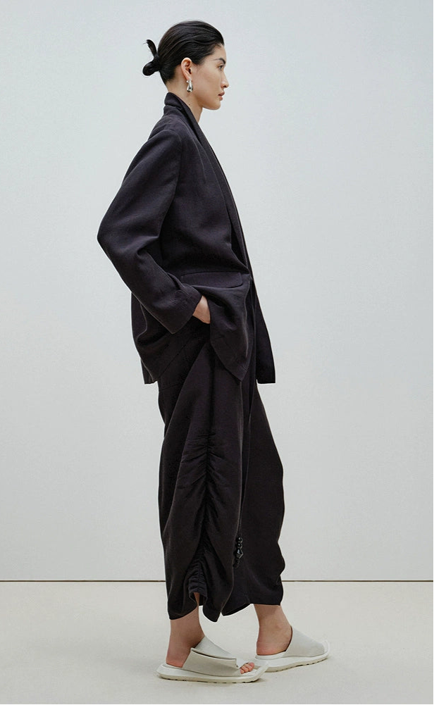 ZHUCHONGYUN black wrap style top and cocoon-shaped long pants outfit set-ARMSTRONG.