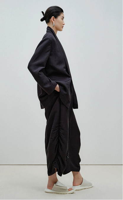 ZHUCHONGYUN black wrap style top and cocoon-shaped long pants outfit set-ARMSTRONG.