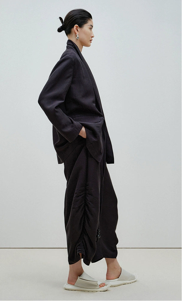 ZHUCHONGYUN black wrap style top and ruched pant outfit set-ARMSTRONG.