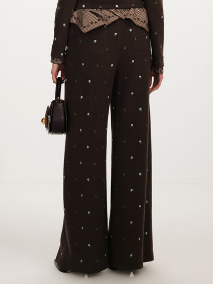 FAME Turn-Up Waist Vintage Check Trim Embroidered Pants - MACY.