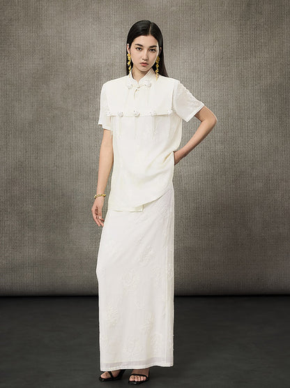 HECO Short Sleeve Mandarin Neckline Loose Summer Top - CENTER.