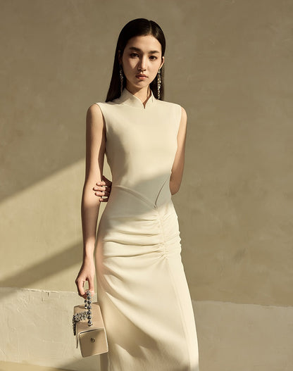 HECO Acetate Waist Black White Pleated Slim Dress Women - EARTH.