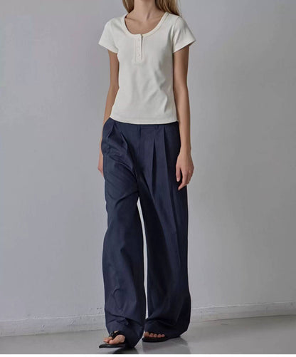 NOTHING WRITTEN Low Classic Casual Pants Women's Summer 2025 New Versatile High-Waisted Slimming Corduroy Straight-leg Wide-leg Pants-KATE'