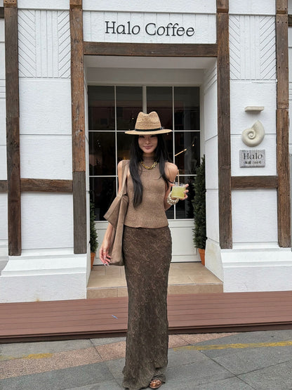 MEI SANUAN gold semi-high neck lace-up sleeveless knitted retro top - RIMA