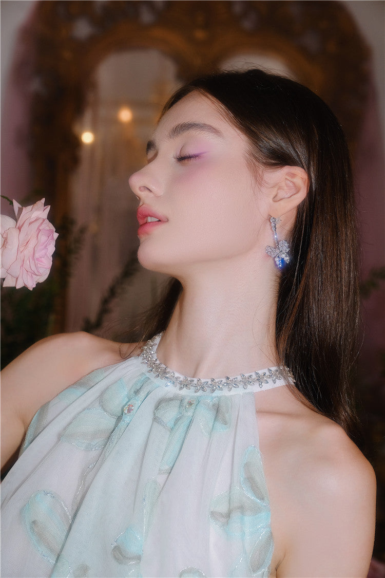 Wardrobes by Chen Luxury Crystal Diamond Dinner Party Earrings-Butter