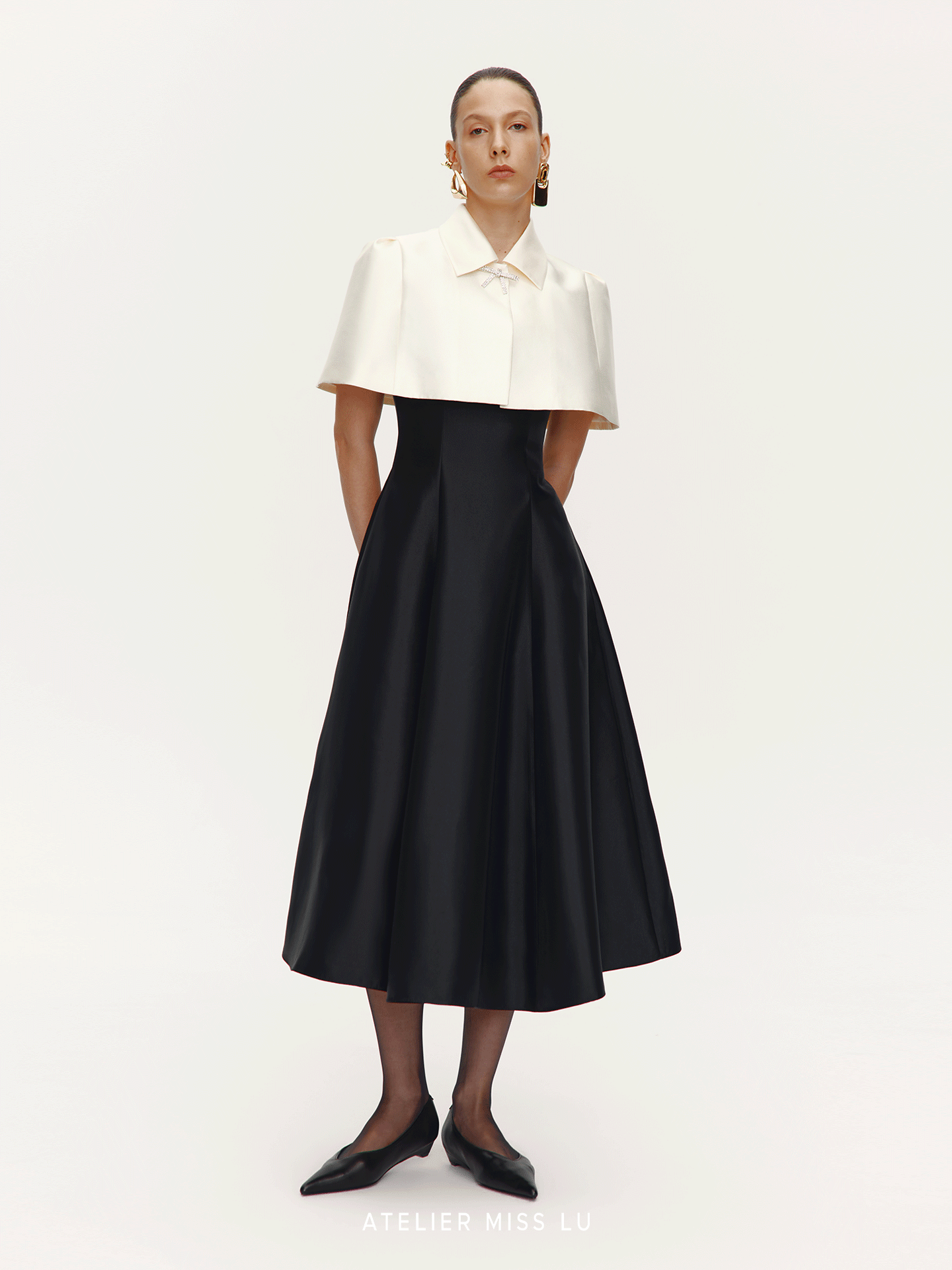 ATELIER MISS LU [Cloud Princess] rhinestone embellishment glossy cape crop top - SILL.