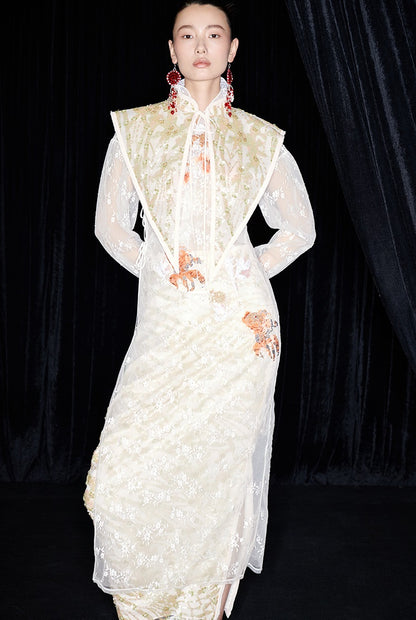 M essential Mackay designer label Jinghui embroidered lace-up trim collar - BABE.