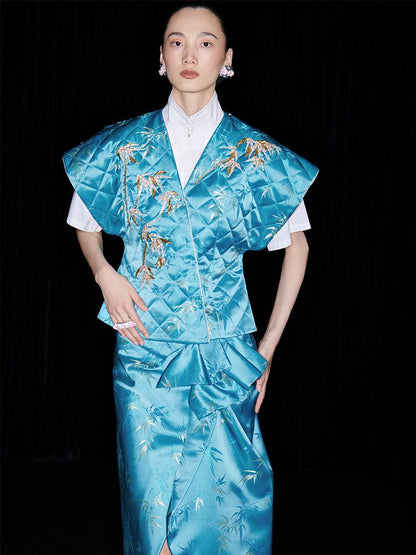 M essential Ma Kai designer golden autumn bamboo nail beads vest - bran.