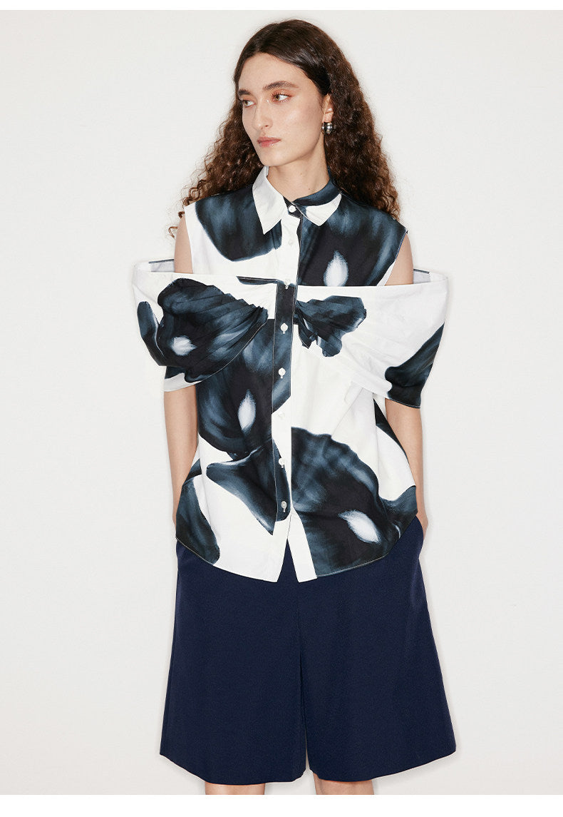 ATELIER MISS LU calla lily print three-dimensional patchwork top - LAMB