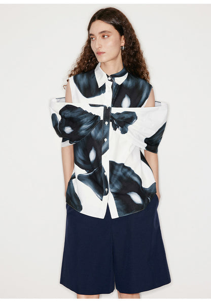 ATELIER MISS LU calla lily print three-dimensional patchwork top - LAMB