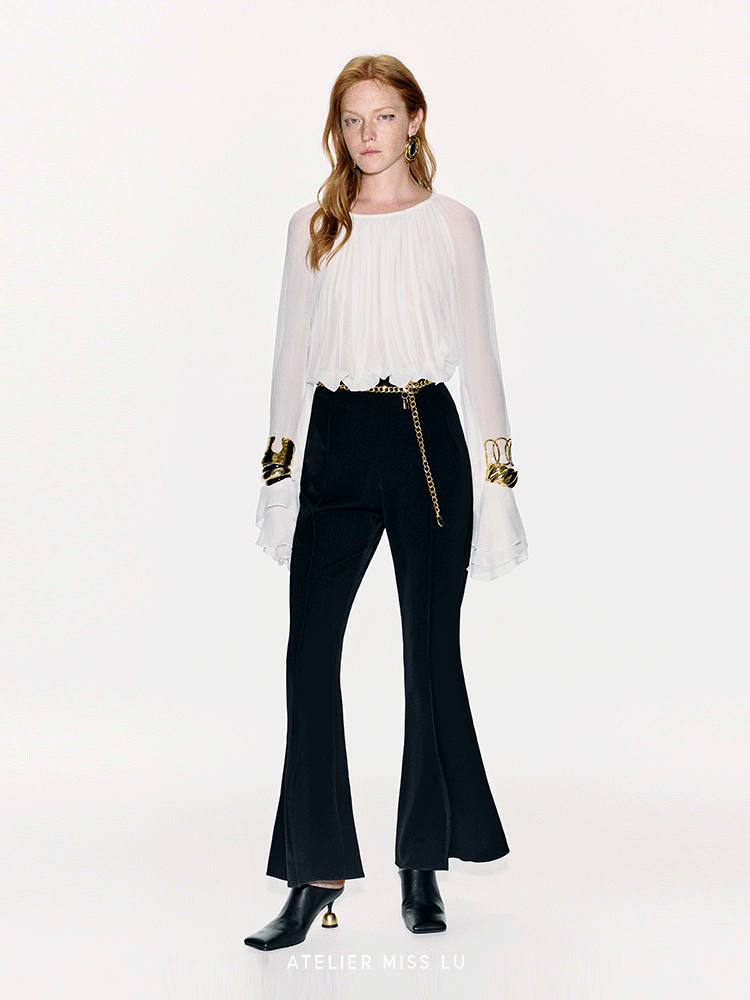 ATELIER MISS LU layered pressed pleated design sheer mulberry silk top - ROSALIE