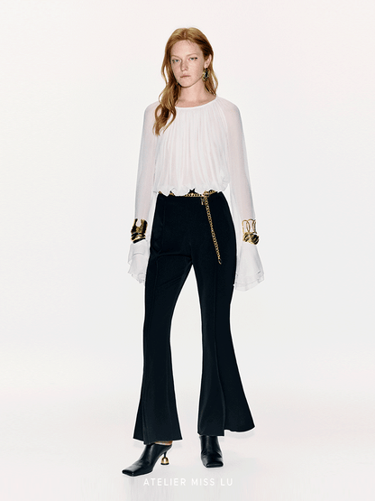 ATELIER MISS LU layered pressed pleated design sheer mulberry silk top - ROSALIE