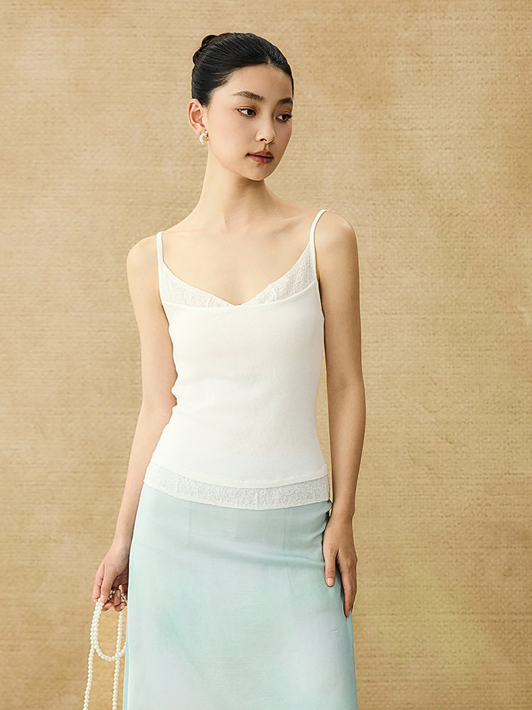 HECO Chinese Lace Edge Camisole Breathable Tencel Versatile Top - REACH.