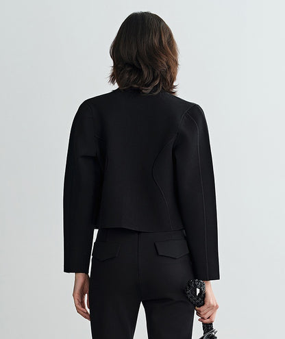 COMME MOI Lu Yan Designer's new women's small stand-up collar black knitted jacket - MEND.