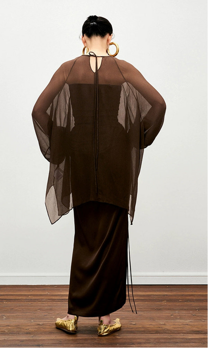 ZHUCHONGYUN tulle crewneck loose cover-up top-AGATSUMA.