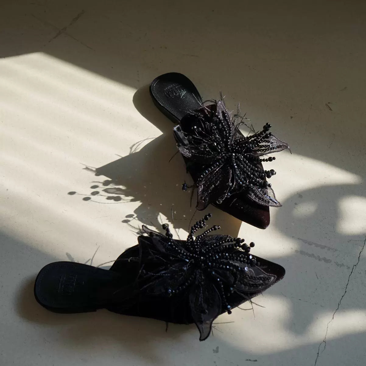 B-FEI embroidery rhinestone mules flat French sole-PSYKO.