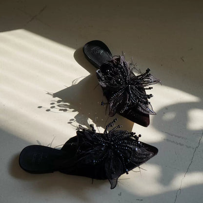 B-FEI embroidery rhinestone mules flat French sole-PSYKO.