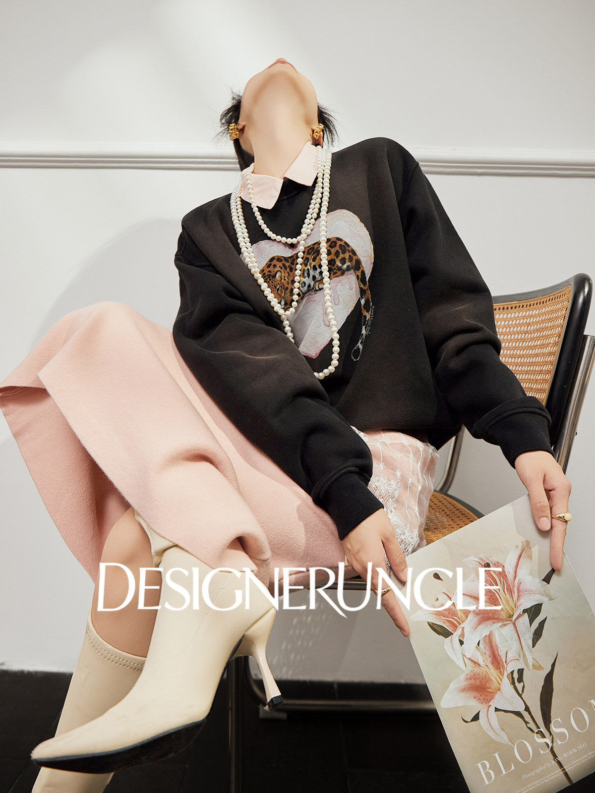 DGU×LAB "Juice Leopard" black loose and lazy design sweatshirt - SWEAD