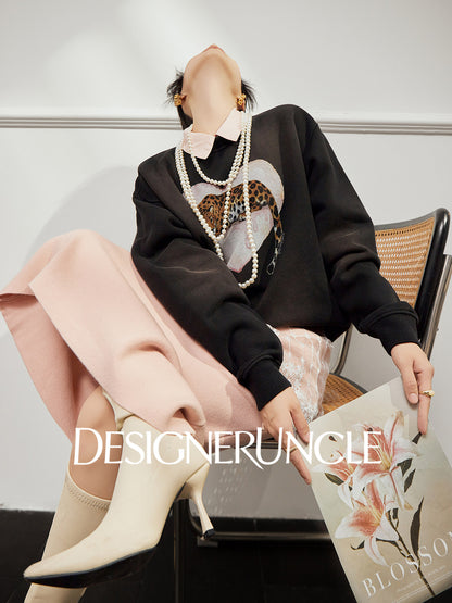 DGU×LAB "Juice Leopard" black loose and lazy design sweatshirt - SWEAD