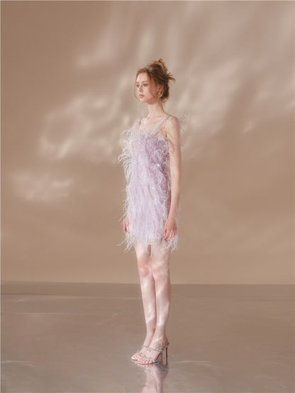 Wardrobes by Chen Elegant Purple Embroidered Beads Feather Dress-Cassie