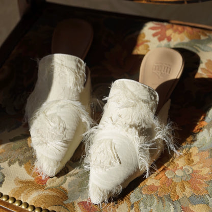 B-FEI white fringed pointed toe flat shoes-KUTAPRO.
