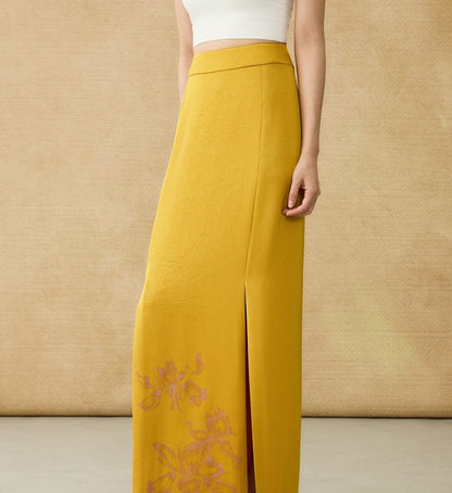 HECO summer high-waisted straight hip slit long skirt - KRISTOFF.