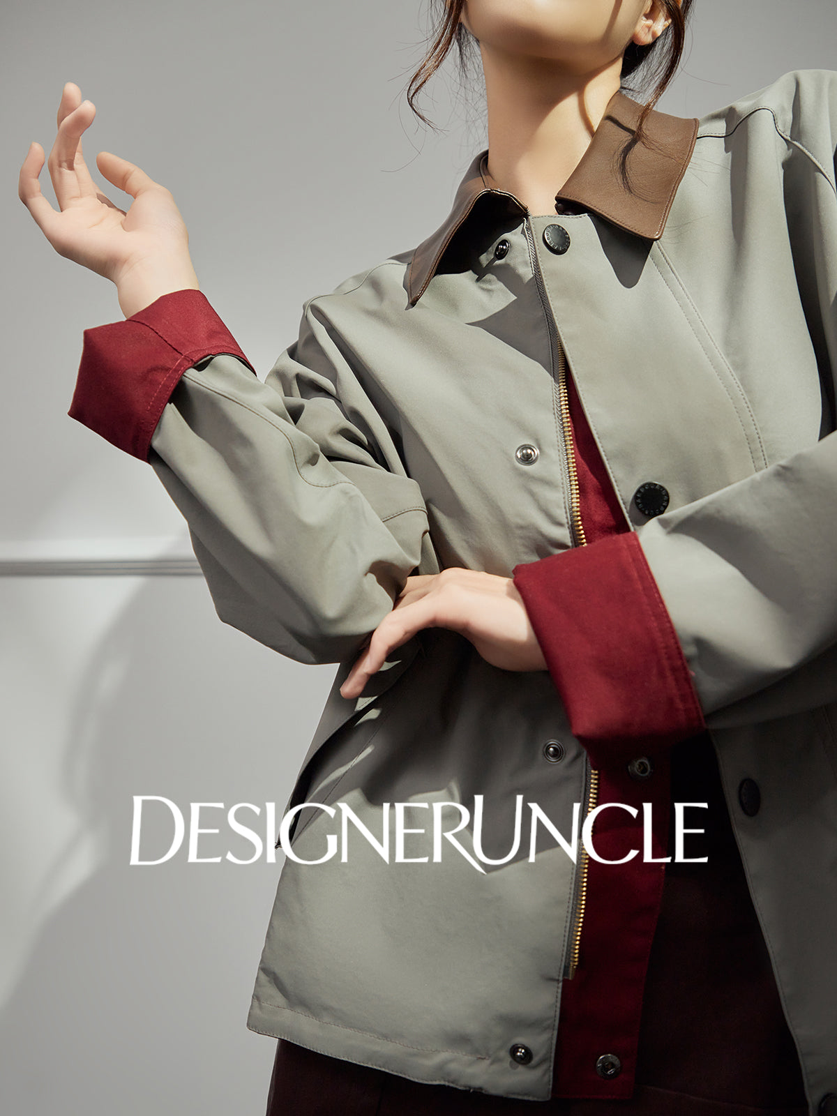 DGU "Blank" gray and green wine red leather black cool and sassy high-end jacket - Sidney.