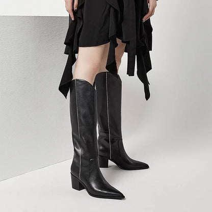 B-FEI black and white simple niche women's long cowboy boots-DAVI.