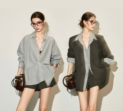 ANNASPEAK multi-wear French side buckle long staple cotton  style shirt-MYSTIC.