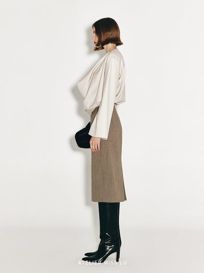 ATELIER MISS LU New Swing-neck Design Worsted Sheep Wool Top - NATE