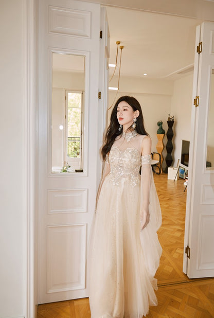 DOLLY Elegant Flower Stand Collar Sleeveless High Waist Tutu Wedding Dress-BELINDA