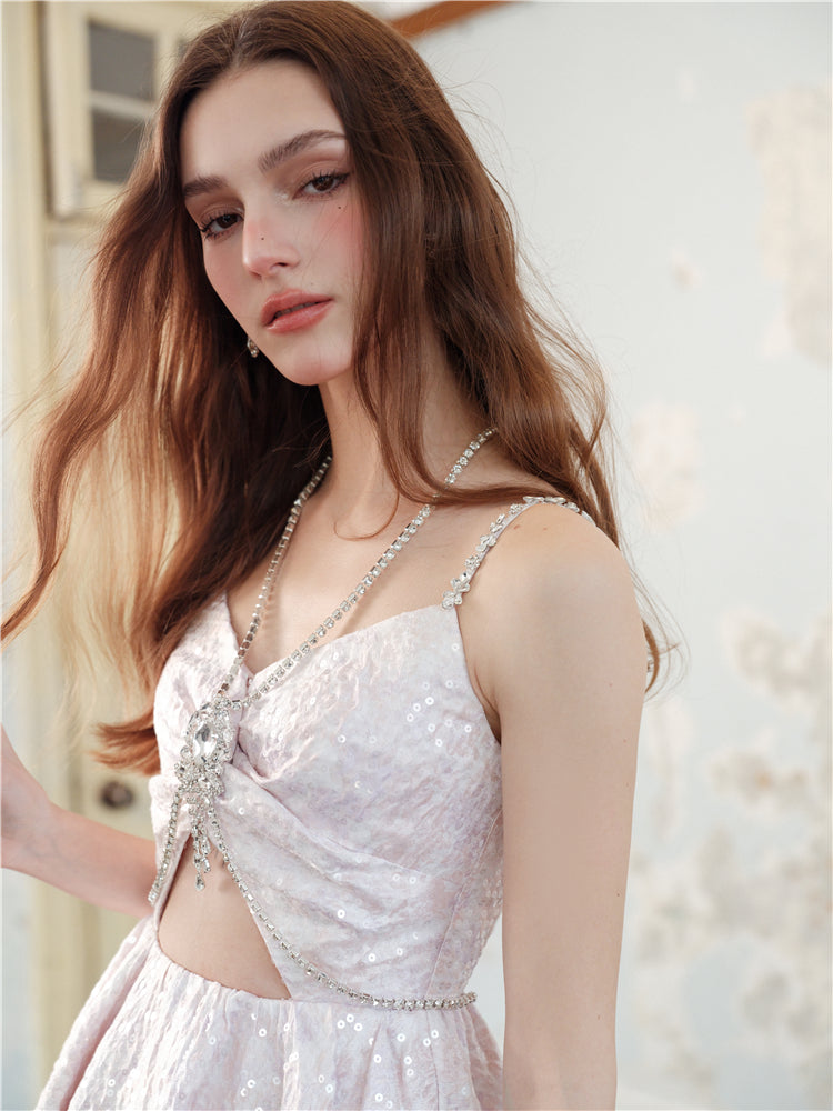 Wardrobes by Chen Pastel Purple V-Neck Sleeveless Diamond Pleat Dress-Shinee