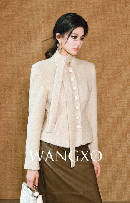WANGXO | Mercerized Curly Texture Wool Short Coat -SENA.