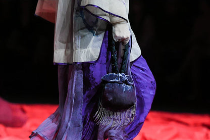 TUYUE purple silk velvet handmade beaded tassel handbag-KATY