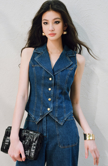 WANGXO | Airy Linen Cotton Blend Retro Denim Vest & Wide-Leg Pants Set  ZARA