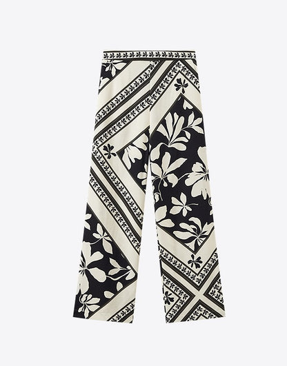 COMME MOI Lv Yan designer summer  black and white printed tassel straight-leg pants - KAIN.