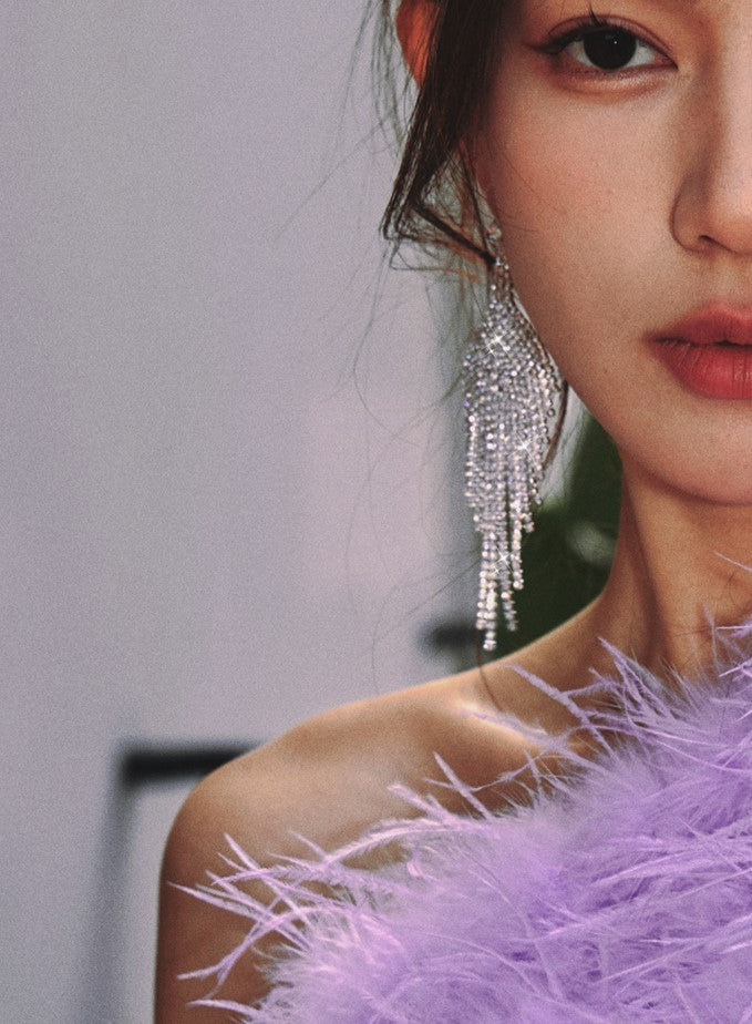 DOLLY High End Full Diamond Tassel Chic Earring-BOMA